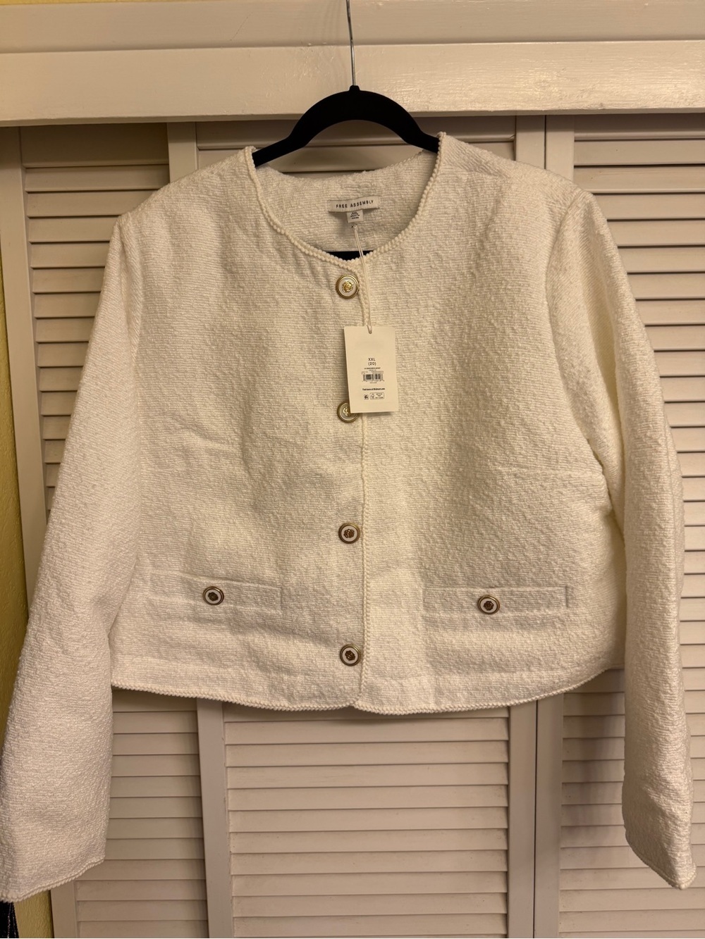 Free Assembly Ivory White Bouclé Button Up Jacket Women’s Sz XXL Gold Buttons
